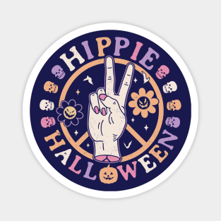 Hippie Halloween Pumpkin Retro Groovy Flower Peace Sign Magnet